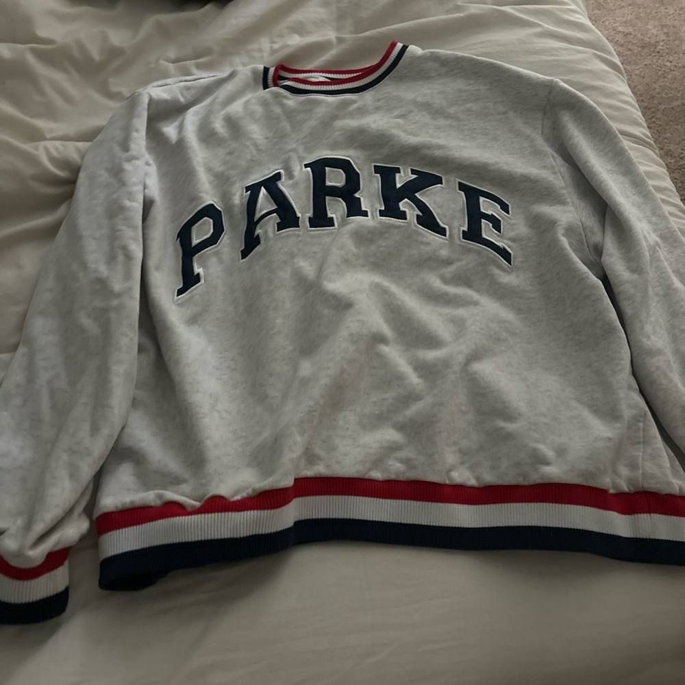 SOLD DO NOT BUY PARKE Women's White Sweatshirt with Red and Blue Accents